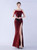 In Stock:Ship in 48 Hours Burgundy Mermaid Sequins Feather Pleats Party Dress