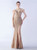 In Stock:Ship in 48 Hours Gold Straps Sequins Feather Party Dress