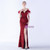 In Stock:Ship in 48 Hours Burgundy Straps Sequins Feather Party Dress