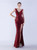 In Stock:Ship in 48 Hours Burgundy V-neck Sequins Beading Split Party Dress