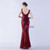 In Stock:Ship in 48 Hours Burgundy V-neck Sequins Beading Split Party Dress