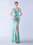 In Stock:Ship in 48 Hours Mint Green V-neck Sequins Beading Split Party Dress