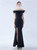 In Stock:Ship in 48 Hours Black Off the Shoulder Feather Split Party Dress