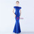 In Stock:Ship in 48 Hours Royal Blue Off the Shoulder Feather Split Party Dress