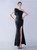 In Stock:Ship in 48 Hours Black One Shoulder Sequins Feather Split Party Dress