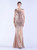 In Stock:Ship in 48 Hours Gold One Shoulder Sequins Feather Split Party Dress