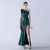 In Stock:Ship in 48 Hours Green One Shoulder Sequins Feather Split Party Dress