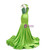 Green Mermaid Satin Backless Beading Crystal Prom Dress