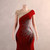 Red Mermaid Velvet Beading Sequins Prom Dress