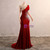Red Mermaid Velvet Beading Sequins Prom Dress