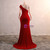 Red Mermaid Velvet Beading Sequins Prom Dress