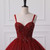 Burgundy Ball Gown Tulle Sequins Spaghetti Straps Beading Prom Dress