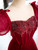 Burgundy Tulle Puff Sleeve Beading Prom Dress