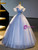 Blue Tulle Off the Shoulder Pleats Appliques Quinceanera Dress