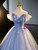 Blue Tulle Off the Shoulder Pleats Appliques Quinceanera Dress