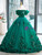 Green Tulle 3D Flower Off the Shoulder Quinceanera Dress