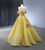 Yellow Tullle Strapless Pleats Beading Prom Dress