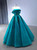 Blue Tullle Strapless Pleats Beading Prom Dress