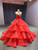 Watermelon Red Tulle Tiers Pleats Crystal Prom Dress