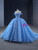 Blue  Ball Gown Tulle Off the Shoulder Sequins Appliques Prom Dress