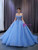 Blue  Ball Gown Tulle Off the Shoulder Sequins Appliques Prom Dress