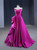 A-line Fuchsia Satin Strapless Pleats Prom Dress