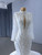 White Mermaid Long Sleeve Sequins Pearls Wedding Dress