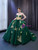 Green Tulle Sweetheart Gold Appliques Pearls Prom Dress