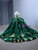 Green Tulle Sweetheart Gold Appliques Pearls Prom Dress