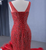 Burgundy Mermaid Straps Beading Feather Prom Dress