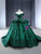 Green Satin Off the Shoulder Sequins Appliques Prom Dress