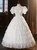 White Lace Short Sleeve Tiers Wedding Dress