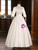 White Satin Short Sleeve Lace Button Wedding Dress