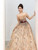 Champagne Tulle Emboidery Flower Prom Dress