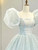 Light Blue Tulle Sequins Puff Sleeve Prom Dress