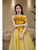 Yellow Tulle Flower Strapless Prom Dress