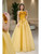 Yellow Tulle Flower Strapless Prom Dress