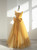 Yellow Tulle Straps Bow Pleats Prom Dress