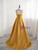Yellow Satin Backless Beading Prom Dress
