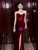 Burgundy Mermaid Velvet Sequins Prom Dress