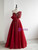 Burgundy Organza Spaghetti Straps Pearls Prom Dress