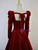 Burgundy Velvet Long Sleeve Crystal Prom Dress