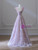 Elegant full-length princess prom dress with pink flowers and tulle