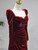 Square neckline on burgundy velvet long sleeve prom dress