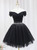 Black Tulle Off the Shoulder Pleats Beading Homeocming Dress