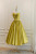 Yellow Satin Spaghetti Straps Bow Tea Length Prom Dress