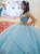 Sparkly Beading Bodice Blue Ball Gown Tulle Backless Quinceanera Dress