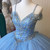 Sparkly Beading Bodice Blue Ball Gown Tulle Backless Quinceanera Dress