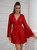 Red Deep V Swing Loose Long Sleeve Dress 