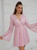 Pink Deep V Swing Loose Long Sleeve Dress 